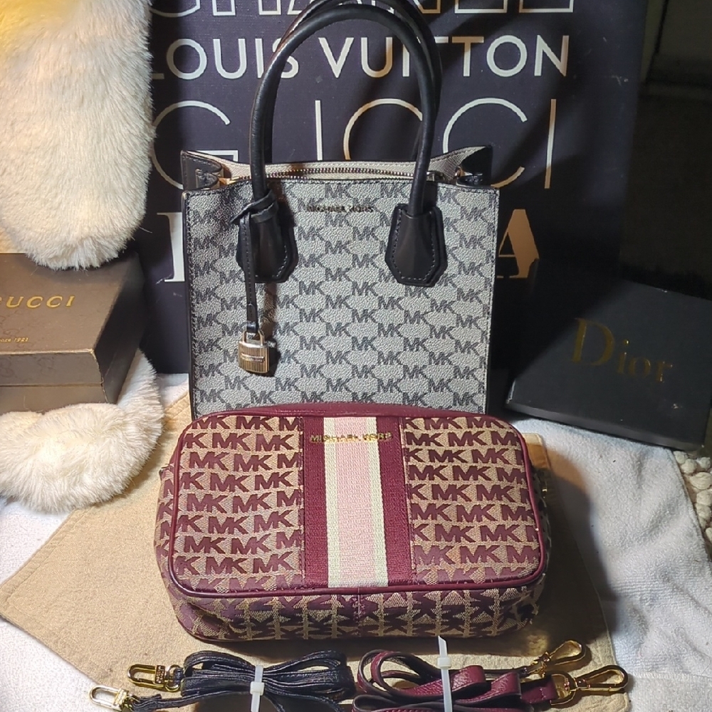 Michael Kors Monogram Satchel and Crossbody - Black and Brown - Picture 8 of 11